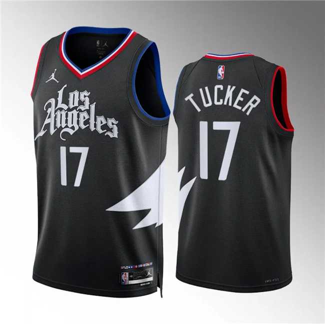 Men's Los Angeles Clippers #17 P.j. Tucker Black Statement Edition Stitched Jersey Dzhi